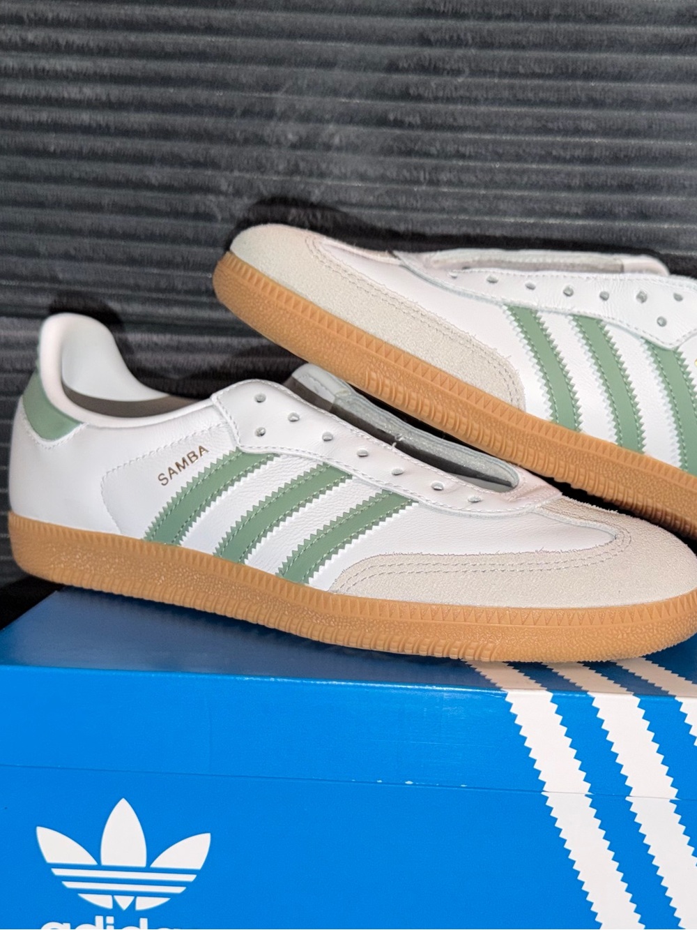adidas Samba Classic Sneakers in White, Light Green & Gum